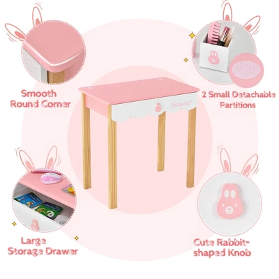 Costway Kids Vanity Set Rabbit Makeup Dressing Table Chair Set W/ Mirror Drawer WhitePink 7 Costway Kids Vanity Set Rabbit Makeup Dressing Table Chair Set W/ Mirror Drawer WhitePink - Image 5