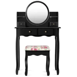 Tangkula Vanity Table Set W/Detachable Mirror & Stool Black/White 18 Tangkula Vanity Table Set W/Detachable Mirror & Stool Black/White -Furniture Shop GUEST f83335d1 011d 4227 9ca8 6ab199ead044