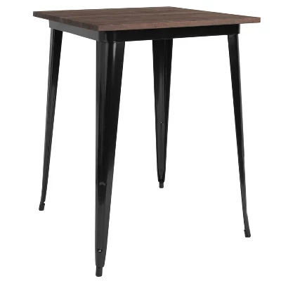 Merrick Lane 31.5 Steel Indoor Contemporary Table With Square Rustic Wood Top 10 Merrick Lane 31.5 Steel Indoor Contemporary Table With Square Rustic Wood Top - Image 8