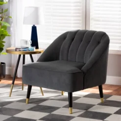 Ellard Velvet Fabric Upholstered Two-Tone Wood Accent Chair Gray/Dark Brown - Baxton Studio 15 Ellard Velvet Fabric Upholstered Two-Tone Wood Accent Chair Gray/Dark Brown - Baxton Studio -Furniture Shop GUEST f90915fb a2fb 41ac bb95 079b816dc4f0
