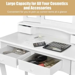 Costway Vanity Makeup Dressing Table Stool 4 Jewelry Wood Desk White 14 Costway Vanity Makeup Dressing Table Stool 4 Jewelry Wood Desk White -Furniture Shop GUEST fa1e7389 4721 4fc4 9341 06cdd56a9a3a