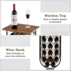 Costway 14 Bottles Wine Rack Console Table Freestanding Wine Storage With Woodtop & Wheels -Furniture Shop GUEST fb4d5122 26c8 4fd0 8ac1 5c4eee0bb158