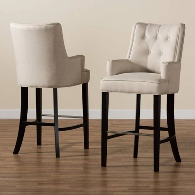 2pc Aldon Upholstered And Wood Bar Stool Set - Baxton Studio 8 2pc Aldon Upholstered And Wood Bar Stool Set - Baxton Studio - Image 6
