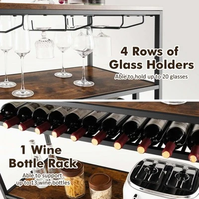 Costway Rustic Wine Rack Table 13 Bottles Wine Bar Cabinet Freestanding With Glass Holder 6 Costway Rustic Wine Rack Table 13 Bottles Wine Bar Cabinet Freestanding With Glass Holder - Image 4
