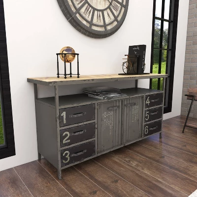 Industrial Wood Buffet Gray - Olivia & May 14 Industrial Wood Buffet Gray - Olivia & May - Image 12