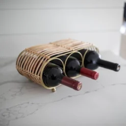 Wrapped Brass Metal & Rattan Wine Bottle Holder - Foreside Home & Garden -Furniture Shop GUEST fc8bc5e7 9fb7 4476 bb9e 496bcce06cda