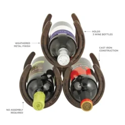 Foster & Rye Horseshoe Countertop Metal Wine Rack, Cast Iron Wine Bottle Holder, Holds 3 Standard Wine Bottles, 10" X 5.5" X 8.5" -Furniture Shop GUEST fca3c399 63a4 48c7 8b74 d2d7809f911f