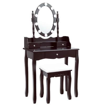 Tangkula Mirrored Vanity Table Set Lighted Makeup Dresser W/ Drawers 9 Tangkula Mirrored Vanity Table Set Lighted Makeup Dresser W/ Drawers - Image 7