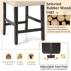 Costway Set Of 4 Upholstered Bar Stools 25'' Bar Height Chairs With Rubber Wood Legs Beige -Furniture Shop GUEST fce6b9f4 f3ba 4738 aacb ff401d1cd9c6