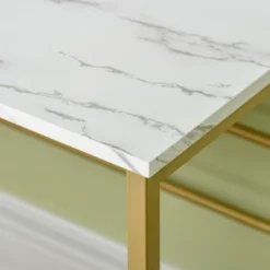 HOMCOM Modern Vanity Makeup Desk With Mirror, Dressing Table With Open Storage, Faux Marble Finish And Steel Frame For Bedroom, White And Gold -Furniture Shop GUEST fd0ab273 78bb 47d2 bba6 f69ea416a3f4