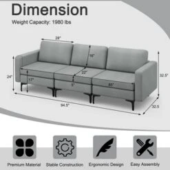 Costway Modern Modular 3-Seat Sofa Couch W/ Side Storage Pocket & Metal Leg GreenGrey 16 Costway Modern Modular 3-Seat Sofa Couch W/ Side Storage Pocket & Metal Leg GreenGrey -Furniture Shop GUEST fdd3690d 2aff 4e12 8a57 e2bcb7fa54b8