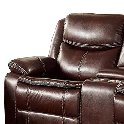 Recliner Loveseat With Leatherette Seating Brown - Benzara 3 Recliner Loveseat With Leatherette Seating Brown - Benzara