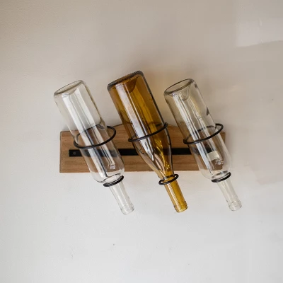 Black Metal & Wood Space Saving Wine Holder - Foreside Home & Garden 3 Black Metal & Wood Space Saving Wine Holder - Foreside Home & Garden