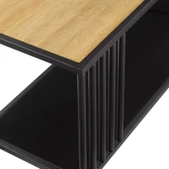 55.5" Modern 4 Shelf With Metal Bar Room Divider Bookcase Coastal Oak/Black - Saracina Home 15 55.5" Modern 4 Shelf With Metal Bar Room Divider Bookcase Coastal Oak/Black - Saracina Home -Furniture Shop GUEST ffa6e104 97bb 4319 b27b 600bbe750d80