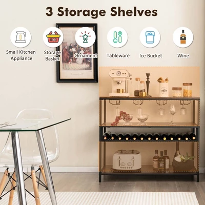 Costway Rustic Wine Rack Table 13 Bottles Wine Bar Cabinet Freestanding With Glass Holder 7 Costway Rustic Wine Rack Table 13 Bottles Wine Bar Cabinet Freestanding With Glass Holder - Image 5